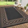 Garvee Outdoor Rug 9×12 Waterproof Reversible Patio Rug Modern Geometric Outdoor Carpet, Fade-Proof & Weather Resistant Minimalist RV Picnic Camping Mat for Garden Backyard Balcony,Gray & Black(Dark Brown)