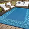 Garvee Outdoor Rug 9×12 Waterproof Reversible Patio Rug Modern Geometric Outdoor Carpet, Fade-Proof & Weather Resistant Minimalist RV Picnic Camping Mat for Garden Backyard Balcony,Gray & Black(Green/Blue)