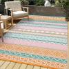Garvee Outdoor Rug, Outdoor Plastic Straw Rug, Outdoor Rugs 9×12 for Patios Clearance Waterproof Patio Rug, Camping Rugs for Outside Rv, Grey Recyclable Woven Rugs for Yard, Deck,Orange/Pink/Green(Orange/Pink/Green)