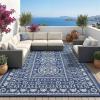 Garvee Outdoor Rugs 8’x10’ Waterproof Reversible Mats, Large Area Plastic Straw Rug, Outside Carpet, Vintage Rv Mat for Patio Camping Picnic Backyard Deck Balcony Porch Beach Trailer(Navy & White)