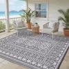 Garvee Outdoor Rugs 8’x10’ Waterproof Reversible Mats, Large Area Plastic Straw Rug, Outside Carpet, Vintage Rv Mat for Patio Camping Picnic Backyard Deck Balcony Porch Beach Trailer(Grey & White)
