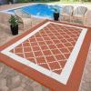 Garvee Patio Rugs Outdoor 10×14 Plastic Straw Rug Reversible Camping Carpet, Waterproof Vintage Outdoor Mat with 4 Stakes and Storage Bag for RV, Picnic, Backyard, Deck, Balcony, Porch, Beach(Geometric|terracotta)