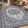 Garvee Patio Rugs Outdoor 10×14 Plastic Straw Rug Reversible Camping Carpet, Waterproof Vintage Outdoor Mat with 4 Stakes and Storage Bag for RV, Picnic, Backyard, Deck, Balcony, Porch, Beach(Vintage|grey&white)