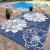 Garvee Patio Rugs Outdoor 10×14 Plastic Straw Rug Reversible Camping Carpet, Waterproof Vintage Outdoor Mat with 4 Stakes and Storage Bag for RV, Picnic, Backyard, Deck, Balcony, Porch, Beach(Floral|navy&white)
