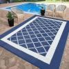 Garvee Patio Rugs Outdoor 10×14 Plastic Straw Rug Reversible Camping Carpet, Waterproof Vintage Outdoor Mat with 4 Stakes and Storage Bag for RV, Picnic, Backyard, Deck, Balcony, Porch, Beach(Geometric|navy&white)