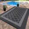 Garvee Patio Rugs Outdoor 10×14 Plastic Straw Rug Reversible Camping Carpet, Waterproof Vintage Outdoor Mat with 4 Stakes and Storage Bag for RV, Picnic, Backyard, Deck, Balcony, Porch, Beach(Geometric|black&grey)