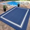 Garvee Patio Rugs Outdoor 10×14 Plastic Straw Rug Reversible Camping Carpet, Waterproof Vintage Outdoor Mat with 4 Stakes and Storage Bag for RV, Picnic, Backyard, Deck, Balcony, Porch, Beach(Border|navy)