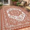 Garvee Patio Rugs Outdoor 10×14 Plastic Straw Rug Reversible Camping Carpet, Waterproof Vintage Outdoor Mat with 4 Stakes and Storage Bag for RV, Picnic, Backyard, Deck, Balcony, Porch, Beach(Vintage|orange Terracotta)