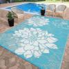 Garvee Patio Rugs Outdoor 10×14 Plastic Straw Rug Reversible Camping Carpet, Waterproof Vintage Outdoor Mat with 4 Stakes and Storage Bag for RV, Picnic, Backyard, Deck, Balcony, Porch, Beach(Floral|light Blue)