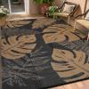 Garvee Patio Rugs Outdoor 10×14 Plastic Straw Rug Reversible Camping Carpet, Waterproof Vintage Outdoor Mat with 4 Stakes and Storage Bag for RV, Picnic, Backyard, Deck, Balcony, Porch, Beach(Leaf|black&brown)