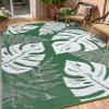 Garvee Patio Rugs Outdoor 10×14 Plastic Straw Rug Reversible Camping Carpet, Waterproof Vintage Outdoor Mat with 4 Stakes and Storage Bag for RV, Picnic, Backyard, Deck, Balcony, Porch, Beach(Leaf|green&white)