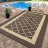 Garvee Patio Rugs Outdoor 10×14 Plastic Straw Rug Reversible Camping Carpet, Waterproof Vintage Outdoor Mat with 4 Stakes and Storage Bag for RV, Picnic, Backyard, Deck, Balcony, Porch, Beach(Geometric|brown&coffee)