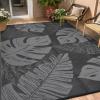Garvee Patio Rugs Outdoor 10×14 Plastic Straw Rug Reversible Camping Carpet, Waterproof Vintage Outdoor Mat with 4 Stakes and Storage Bag for RV, Picnic, Backyard, Deck, Balcony, Porch, Beach(Leaf|black&grey)