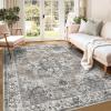 Garvee Vintage Living Room Area Rug 5×7 Large Soft Washable Bedroom Carpet Floral Print Retro Accent Rug Non Slip Thin Floor Carpet Low Pile Foldable Lightweight Rug for Dining Room, Light Green(Brown)