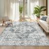 Garvee Vintage Living Room Area Rug 5×7 Large Soft Washable Bedroom Carpet Floral Print Retro Accent Rug Non Slip Thin Floor Carpet Low Pile Foldable Lightweight Rug for Dining Room, Light Green(Light Green)