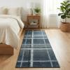 Garvee Washable 2×6 Runner Rug, Modern Geometric Kitchen Rugs, Soft Non Slip Stain Resistant Hallway Runner Indoor Contemporary Distressed Throw Carpet for Laundry Bathroom Bedroom, Green(Plaid|black Grey)
