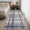 Garvee Washable 2×6 Runner Rug, Modern Geometric Kitchen Rugs, Soft Non Slip Stain Resistant Hallway Runner Indoor Contemporary Distressed Throw Carpet for Laundry Bathroom Bedroom, Green(Plaid|light Grey)
