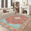 Garvee Washable 4×6 Area Rugs for Living Room – Rug Bedroom Rug-Carpet, Neutral Moody Vintage, Traditional Dining Room Rugs, Office Soft Comfortable, Non Slip. Red(Red and Green Hue)