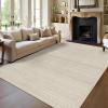 Garvee Washable Striped Rug 9×12, Large Soft Area Rug for Living Room Bedroom, Striped Carpet with Low Pile, Non-Slip Backing, Easy to Clean Contemporary Floor Rug for Home Decor (Beige)