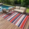 Garvee Waterproof Outdoor Rug 8×10, Plastic Straw Patio Camping Rug, Indoor Outdoor RV Mat Carpet for Deck, Camper, Porch, Balcony, Backyard, Picnic (Light Blue)(Red/Dark Blue)