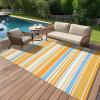Garvee Waterproof Outdoor Rug 8×10, Plastic Straw Patio Camping Rug, Indoor Outdoor RV Mat Carpet for Deck, Camper, Porch, Balcony, Backyard, Picnic (Light Blue)(Light Blue/Yellow)