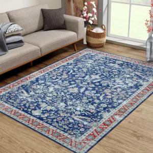 GARVEE Boho 5×7 Area Rugs for Living Room, Vintage Persian Rug for Bedroom, Oriental Distressed Floral Print Indoor Carpet Rug Washable Thin Rug Non Slip Large Throw Rugs for Dining Room Kitchen, Blue