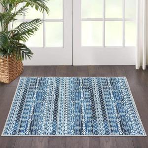 Garvee 2×3 Ft Modern Geometric Area Rug for Living Room, Plush & Soft Faux Wool, Machine Washable Non-Slip Large Carpet for Living Room, Bedroom, Dining Room/Office/Farmhouse/Home Decor (Blue)