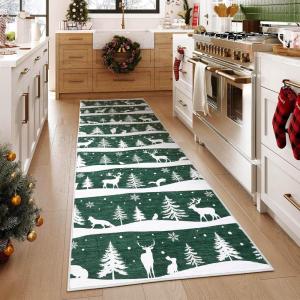 Garvee 2×6 Runner Rug, Checkered Christmas Rugs for Holiday Decor, Non Slip Low Pile Washable Rug for Kitchen, Entryway, Living Room, Bedroom, Red(Green (Xmas Tree Reindeer))