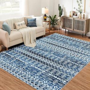 Garvee 3×5 ft Modern Geometric Area Rug for Living Room, Plush & Soft Faux Wool,Machine Washable Non-Slip Large Carpet for Living Room, Bedroom, Dining Room/Office/Farmhouse/Home Decor(Blue)(Blue)