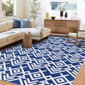 Garvee 5×7 ft Geometric Area Rugs, Modern Washable Rugs for Living Room, Ultra-Thin Low Pile Large Carpet for Bedroom, Stain Resistant Non Slip Indoor Floor Mat for Dining Room/Kitchen/Nursery(Blue)(Blue)