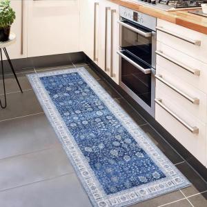 Garvee 6×9 Soft Washable Area Rug Vintage Floral Area Rug Low Pile Thin Floor Carpet Non Shedding Non Slip Rug, Distressed Oriental Rug for Living Room, Bedroom, Blue(Blue Tone)