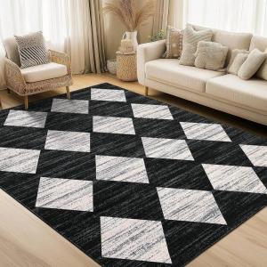 Garvee 8×10 Black Washable Rug Neutral Bedroom Rug Geometric Checkered Rugs for Living Room Classroom Stain Resistant Office Carpet Black and White