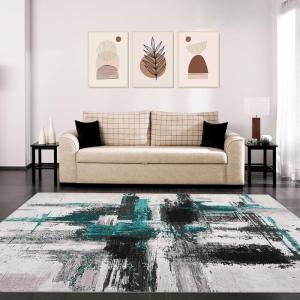 Garvee 9×12 ft Area Rugs for Living Room, Washable Abstract Non-Slip Large Rug Stain Resistant Carpet, Low Pile Soft Indoor Rug for Bedroom, Dining Room/Nursery/Kitchen/Home Office（Black Gold(Blue)