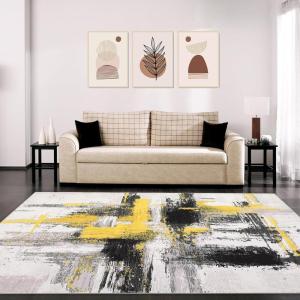 Garvee 9×12 ft Area Rugs for Living Room, Washable Abstract Non-Slip Large Rug Stain Resistant Carpet, Low Pile Soft Indoor Rug for Bedroom, Dining Room/Nursery/Kitchen/Home Office（Black Gold(Gold)
