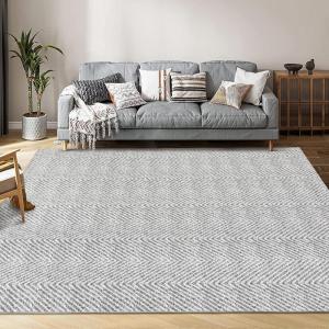 Garvee 9×12 ft Printed Area Rug with Braided-Look Texture,Large Soft Machine Washable Rugs,Boho Easy Clean Inside Mat,Non-Slip Indoor Carpet for Living Room,Bedroom & Durable Home Decor(Antique Blue(Grey)