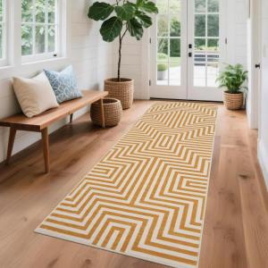 Garvee Abstract Lines 2×6 Washable Runner Rug Kitchen Rugs Non Slip Washable Modern Bedside Rug Non Shedding Entryway Floor Mat Stain Resistant Thin Indoor Carpet for Bedroom Farmhouse, Orange
