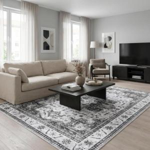 Garvee Area Rugs, Soft Vintage Floral Design, Machine Washable, Anti-Slip TPR Backing, Reinforced Edges, Home Decor for Living Room,Bedroom(Brown)