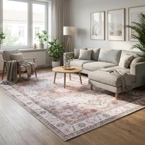 Garvee Area Rugs, Soft Vintage Floral Design, Machine Washable, Anti-Slip TPR Backing, Reinforced Edges, Home Decor for Living Room,Bedroom(Orange)