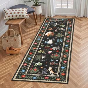 Garvee Cat Area Rug Living Room 5×7 Rugs for Kids Room, Modern Floral Animal Print Throw Rugs Washbale, Non Slip Non Shedding Farmhouse Carpet Stain Resistant Soft Mats for Bedroom, Dining Room, Black(Cat|black)