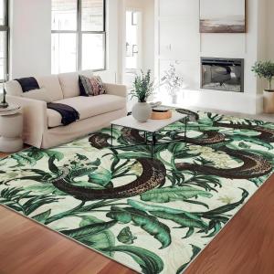 Garvee Hallway Runner Rug 2×6 Washable Kitchen Rugs Non Slip Bathroom Rugs Stain Resistant Entryway Rug Modern Snake Area Rug for Front Door Laundry Room Green(5′ x 7′ (Rectangular))