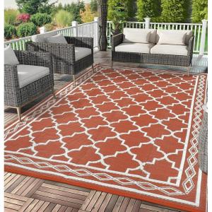 Garvee Large Outdoor Rugs 9×18 Waterproof Reversible Outdoor Plastic Straw Rugs, Easy Cleaning Patio Camping Carpet, All-Weather Outside Rugs for RV Patio Porch Deck Balcony (Brick red/White)