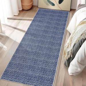 Garvee Modern Living Room Rug 8×10 Large Washable Checkered Print Accent Carpet with Non-Slip Backing, Soft Low Pile Area Rug, Solid Contemporary Floor Cover for Dining Room, Black(Blue)