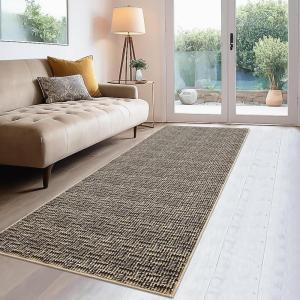 Garvee Modern Living Room Rug 8×10 Large Washable Checkered Print Accent Carpet with Non-Slip Backing, Soft Low Pile Area Rug, Solid Contemporary Floor Cover for Dining Room, Black(Camel)
