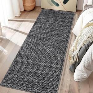 Garvee Modern Living Room Rug 8×10 Large Washable Checkered Print Accent Carpet with Non-Slip Backing, Soft Low Pile Area Rug, Solid Contemporary Floor Cover for Dining Room, Black(Black)