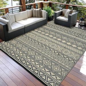 Garvee Outdoor Rug, Outdoor Plastic Straw Rug, Outdoor Rugs 9×12 for Patios Clearance Waterproof Patio Rug, Camping Rugs for Outside Rv, Grey Recyclable Woven Rugs for Yard, Deck,Orange/Pink/Green(Black + Coffee)