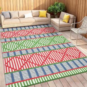 Garvee Outdoor Rug, Outdoor Plastic Straw Rug, Outdoor Rugs 9×12 for Patios Clearance Waterproof Patio Rug, Camping Rugs for Outside Rv, Grey Recyclable Woven Rugs for Yard, Deck,Orange/Pink/Green(Green/Blue/Rose Red/Beige)