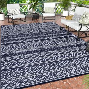 Garvee Outdoor Rug, Outdoor Plastic Straw Rug, Outdoor Rugs 9×12 for Patios Clearance Waterproof Patio Rug, Camping Rugs for Outside Rv, Grey Recyclable Woven Rugs for Yard, Deck,Orange/Pink/Green(Dark Blue & White)