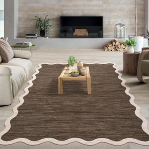 Garvee Scalloped Washable Rugs 9×12 Area Rug for Bedroom Rug Non Slip Throw Rugs Large Living Room Rug Modern Farmhouse Low Pile Soft Stain Resistant Carpet for Nursery Dining Room 9’x12′ Dark Brown