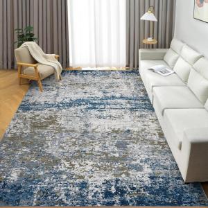 Garvee Washable 4×6 Area Rug for Bedroom Low Pile Living Room Carpet Mat Non Shedding Modern Braided Print (Not Woven) Small Carpet for Bedside Kitchen Entryway Kids Room Office College Dorm, Beige(Blue)