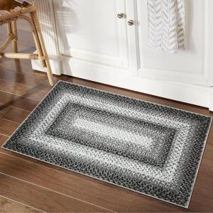 Garvee Washable 4×6 Area Rug for Bedroom Low Pile Living Room Carpet Mat Non Shedding Modern Braided Print (Not Woven) Small Carpet for Bedside Kitchen Entryway Kids Room Office College Dorm, Beige(Braided | Grey)